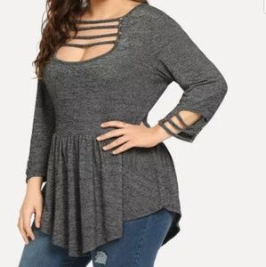 Plus Size Gray Draped Caged Top